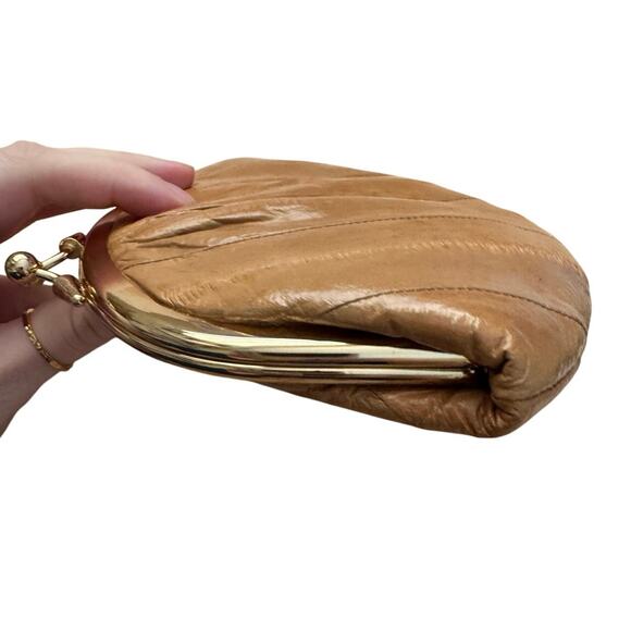 VTG Brown Eel Skin Double kiss lock Clutch Purse - Picture 11 of 11